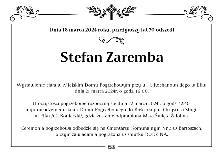 Stefan Zaremba - nekrolog